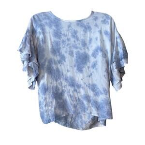 Blue Tie-Dye Ruffle Blue Tie-Dye Lightweight Relaxed High-Low Hem Casual Style